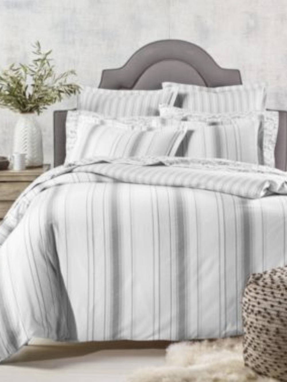 Martha Stewart The Holiday Collection Flannel Scandi Stripe Full Queen Duvet NEW
